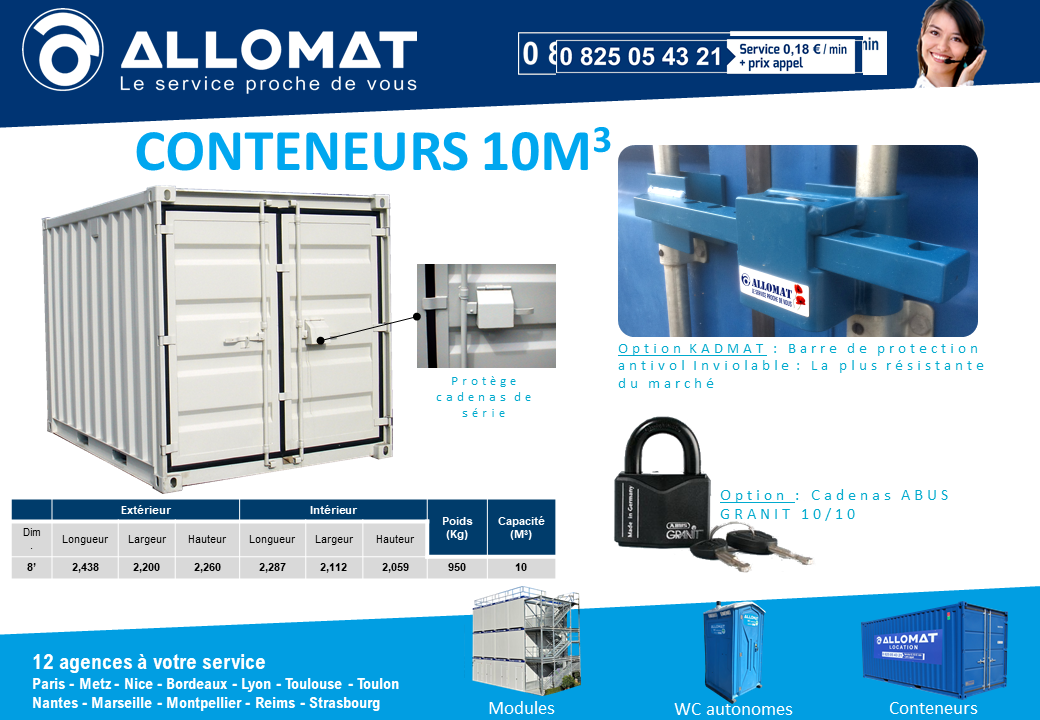 Fiche descriptive d'un conteneur 10m3 Allomat